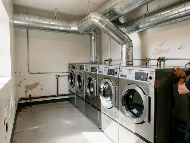 Monroe Dryer Vent Cleaning team performing large-scale commercial dryer vent cleaning in Monroe