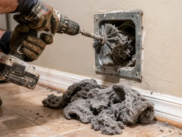 Certified Monroe Dryer Vent Cleaning technician performing dryer vent cleaning in Monroe